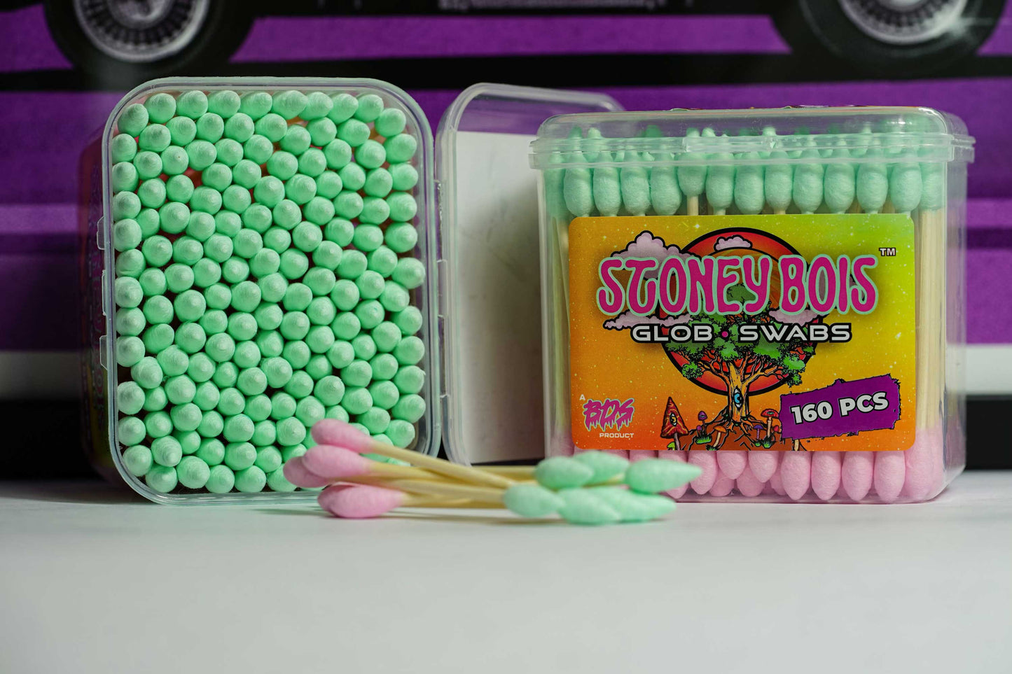 Best Value**(6Pack) Stoney Bois™ - Glob Swabs - $4.20 a box!! Sustainable Bamboo, Organic Cotton Swabs with One Pointed Green Side & One Pink Round Side- Qtip for glass/quartz cleaning